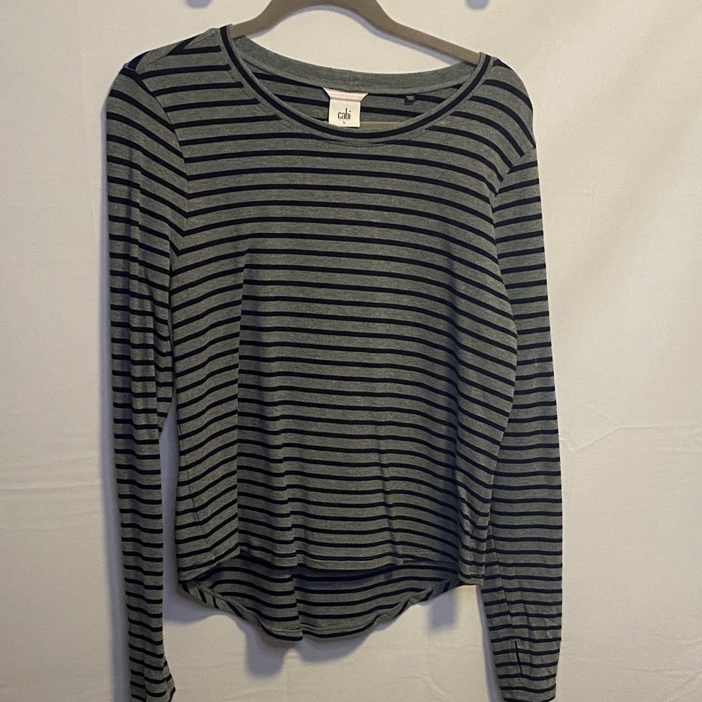 CAbi Gray and Black Striped Long Sleeve Top